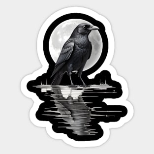 Crow Moonlight Reflection On Water Gothic Design Sticker